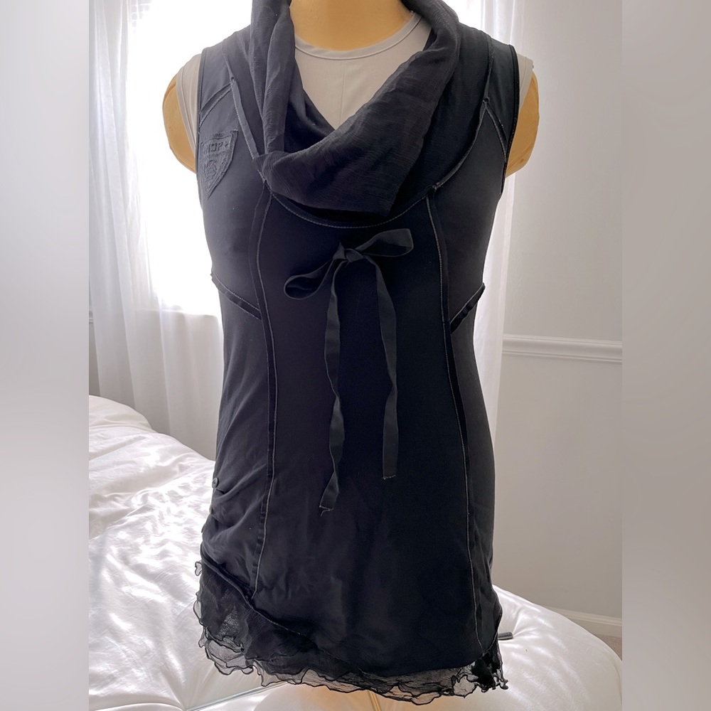 Long black top with cowl collar, size 8 USA